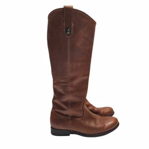 {Frye} Melissa Button Riding  Tall Cognac Brown Leather - Size 6B